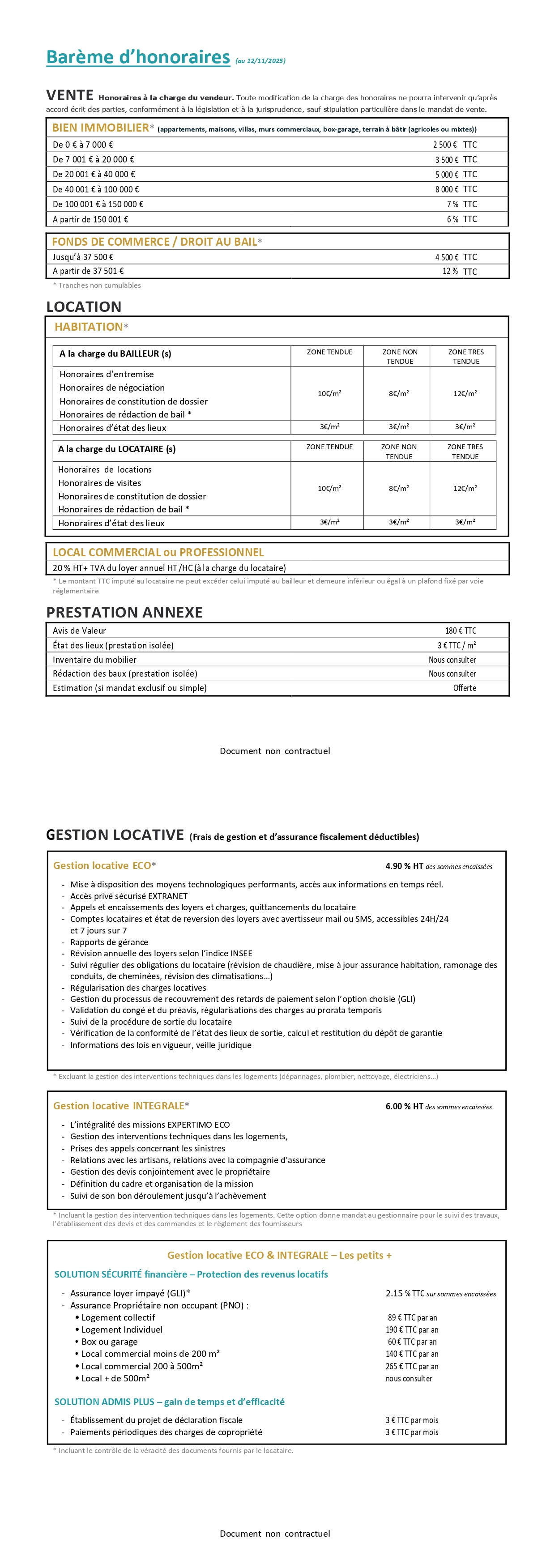 BAREME HONORAIRE 12/11/2025
